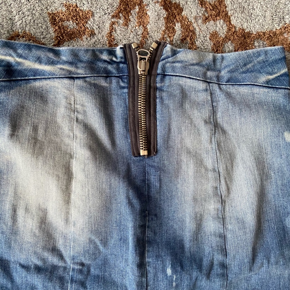 NSF Distressed Denim Exposed Zip Pencil Skirt - Picture 7 of 8